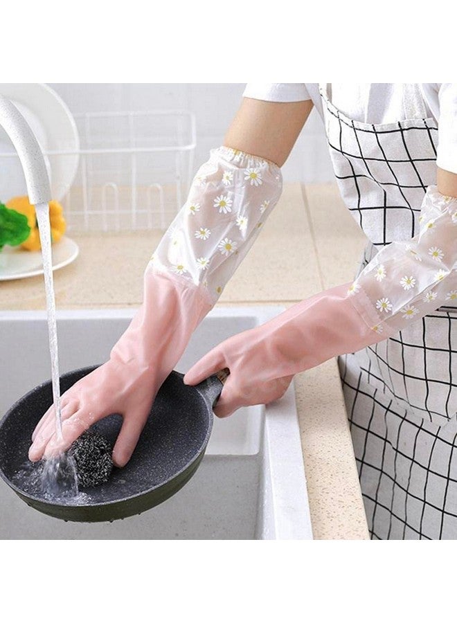 EAYIRA Reusable Heavy Duty Hand Gloves For Dishwashing, Gardening, Kitchen Cleaning Non-Slippery & Durable Long Elbow Length(Inner Cotton Lining For Comfort), 1 Pair (Pink, Pack of 2) - Image 1