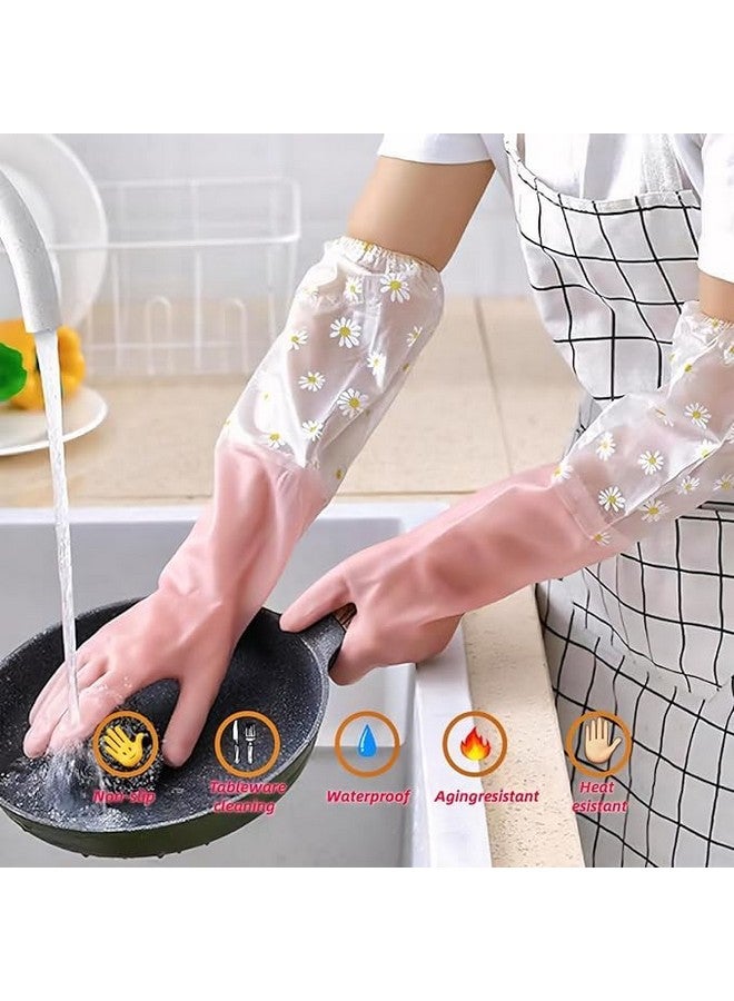 EAYIRA Reusable Heavy Duty Hand Gloves For Dishwashing, Gardening, Kitchen Cleaning Non-Slippery & Durable Long Elbow Length(Inner Cotton Lining For Comfort), 1 Pair (Pink, Pack of 2) - Image 5