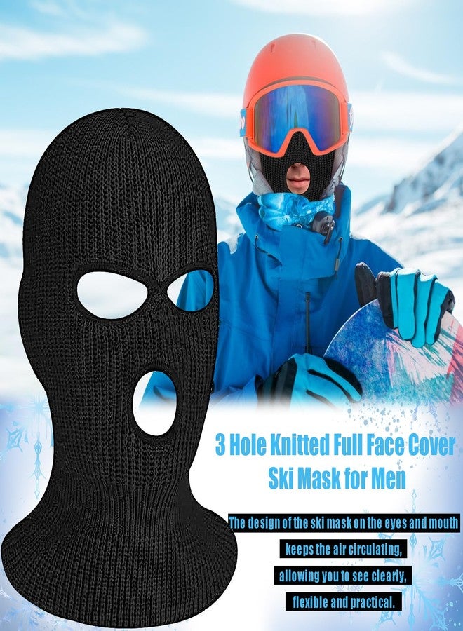 SYIGICE 2Pcs 3-Hole Full Face Ski Mask Warm Beanie Balaclava Cap Winter Knitted Cover for Adult Wind Protection Skiing Outdoor Sports, Black - Image 3