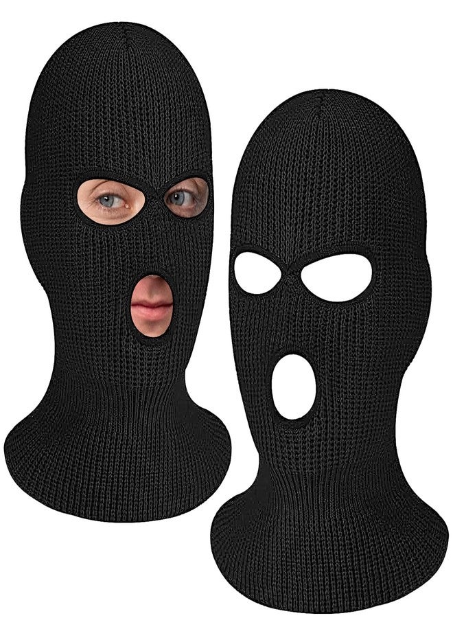 SYIGICE 2Pcs 3-Hole Full Face Ski Mask Warm Beanie Balaclava Cap Winter Knitted Cover for Adult Wind Protection Skiing Outdoor Sports, Black - Image 1