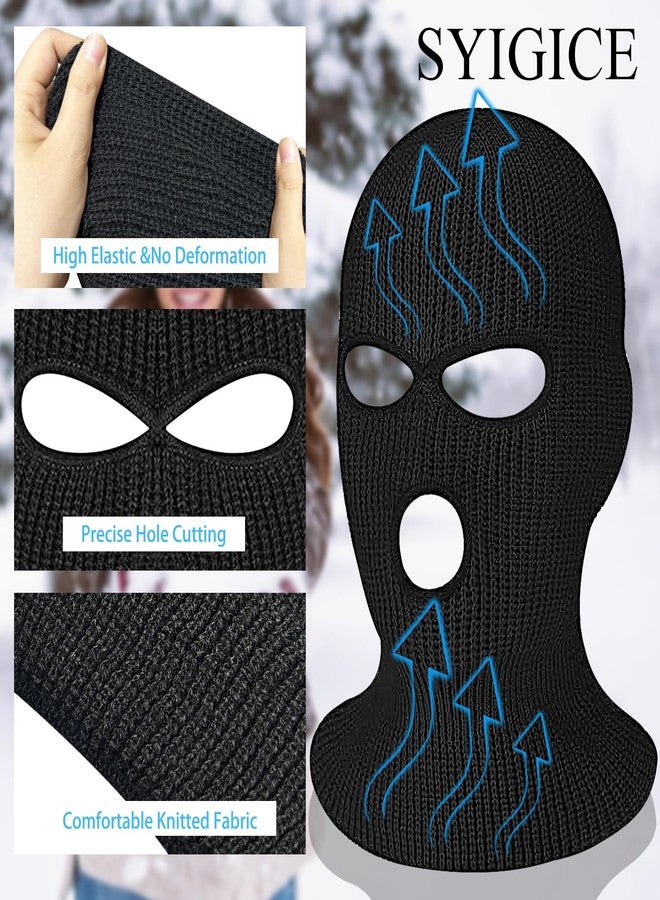 SYIGICE 2Pcs 3-Hole Full Face Ski Mask Warm Beanie Balaclava Cap Winter Knitted Cover for Adult Wind Protection Skiing Outdoor Sports, Black - Image 2