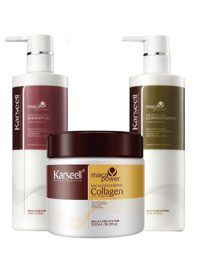 Karseell Hair Care Collection for Damaged and Dry Hair: Collagen Mask 500 ml - Karseell Shampoo 500 ml - Deep Moisture Conditioner with Argan Oil 500 ml - Image 1