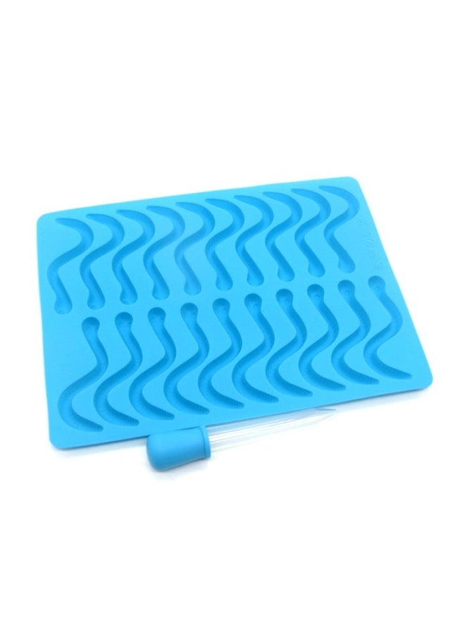 20 Lattice Worm Gummy Candy Silicone Caterpillar Worm Chocolate Ice Lattice Mold With Dropper Worm Fudge Mold-Color:worm Dropper Sky Blue - Image 1