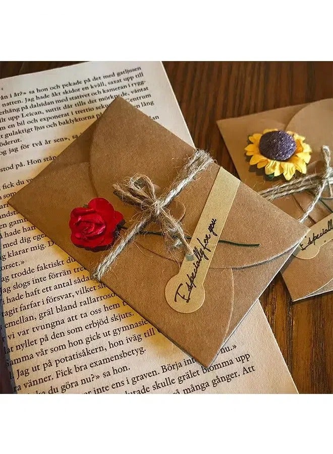 Generic 4 Packs Greeting Card,Brown Kraft 4 Floral Designs of Dried Flowers Greeting Cards with Envelopes, Stickers and Twine, Blank Note Cards for Friend (6.5*4.3 Inch)  - Image 3