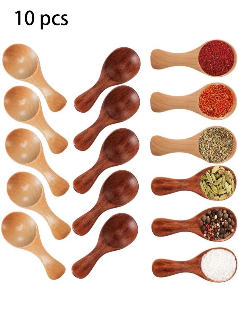 OMEVE Small Wooden Salt Spoon - 10 Pack Mini Wood Spoon with Short Handle, Perfect for Small Jars of Jam, Spices, Condiments, Seasoning, Sugar, Honey, Coffee, Tea, Mustard, Ice Cream, Milk Powder  - Image 1
