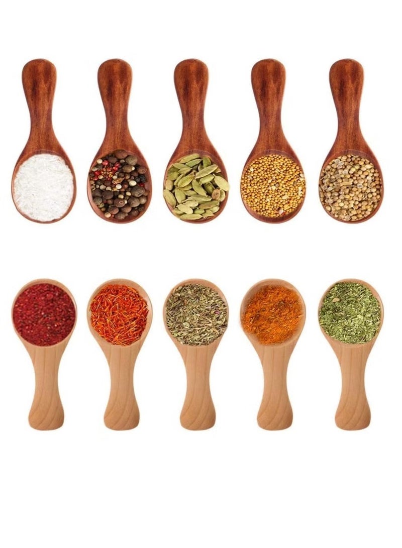 OMEVE Small Wooden Salt Spoon - 10 Pack Mini Wood Spoon with Short Handle, Perfect for Small Jars of Jam, Spices, Condiments, Seasoning, Sugar, Honey, Coffee, Tea, Mustard, Ice Cream, Milk Powder  - Image 4