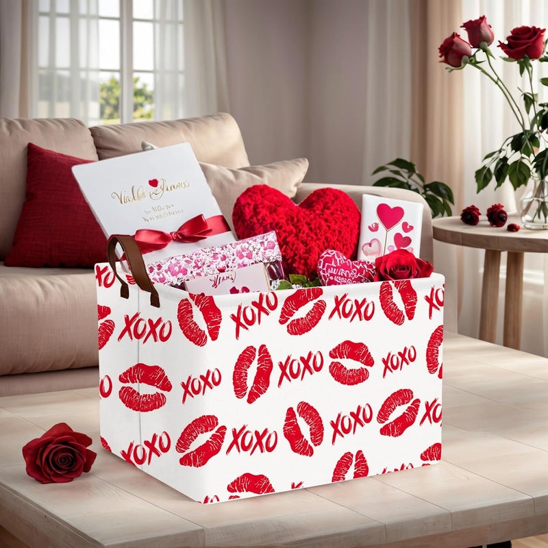 SETAMA Valentine's Day Basket for Gifts Empty Cute Heart Large Gift Basket Decorative Storage Bin for Kid and Baby Room Décor (XOXO Red Lips) - Image 2