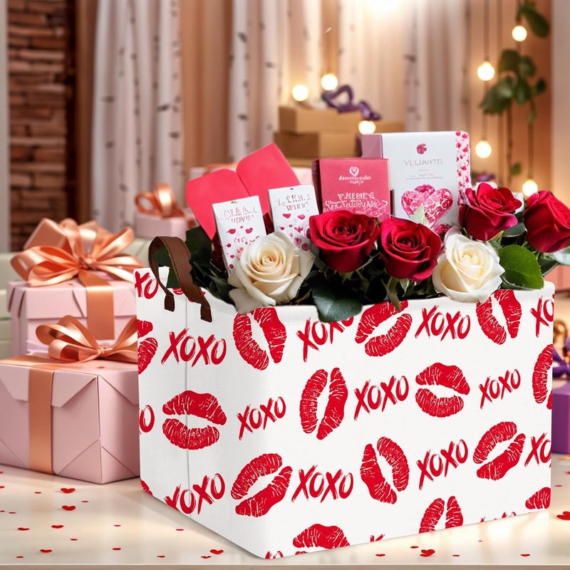 SETAMA Valentine's Day Basket for Gifts Empty Cute Heart Large Gift Basket Decorative Storage Bin for Kid and Baby Room Décor (XOXO Red Lips) - Image 4