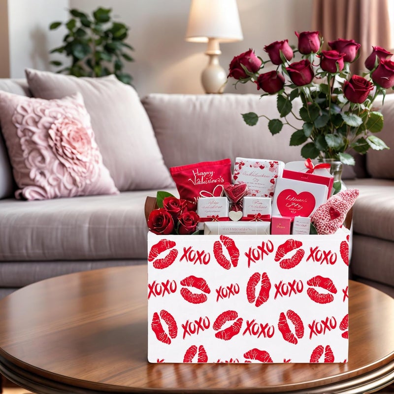 SETAMA Valentine's Day Basket for Gifts Empty Cute Heart Large Gift Basket Decorative Storage Bin for Kid and Baby Room Décor (XOXO Red Lips) - Image 5