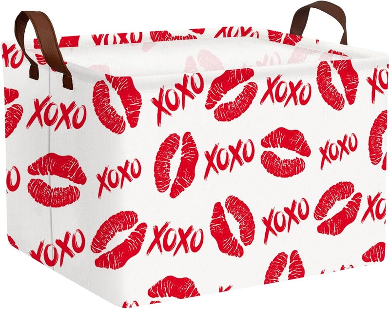 SETAMA Valentine's Day Basket for Gifts Empty Cute Heart Large Gift Basket Decorative Storage Bin for Kid and Baby Room Décor (XOXO Red Lips) - Image 1