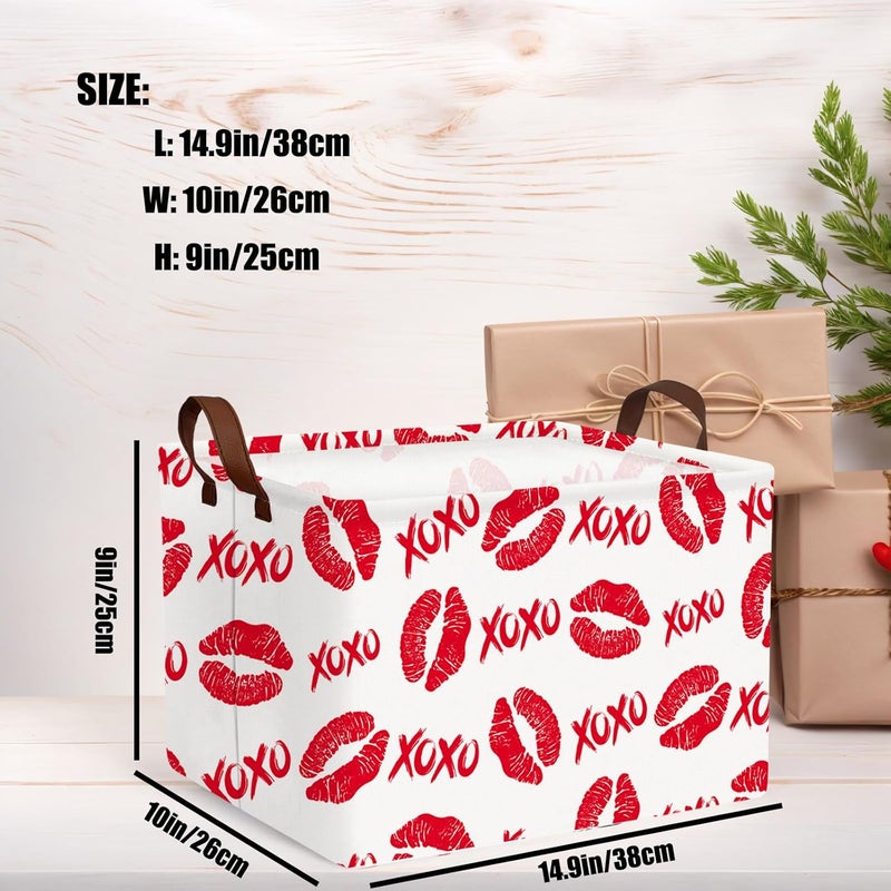 SETAMA Valentine's Day Basket for Gifts Empty Cute Heart Large Gift Basket Decorative Storage Bin for Kid and Baby Room Décor (XOXO Red Lips) - Image 3