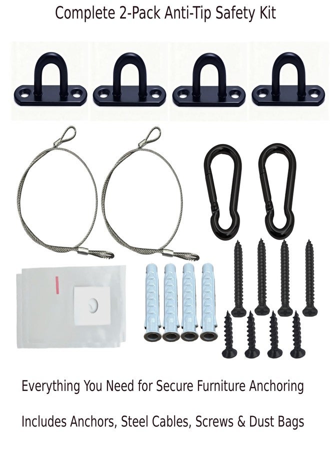 DAMILA 304 Stainless Steel Furniture Anchors - Heavy Duty Anti Tip Wall Anchor Kit with Quick Release, 400 lbs Support for Dresser, TV Stand, Bookcase & Cabinet (Black, 2 Pack) - Image 2