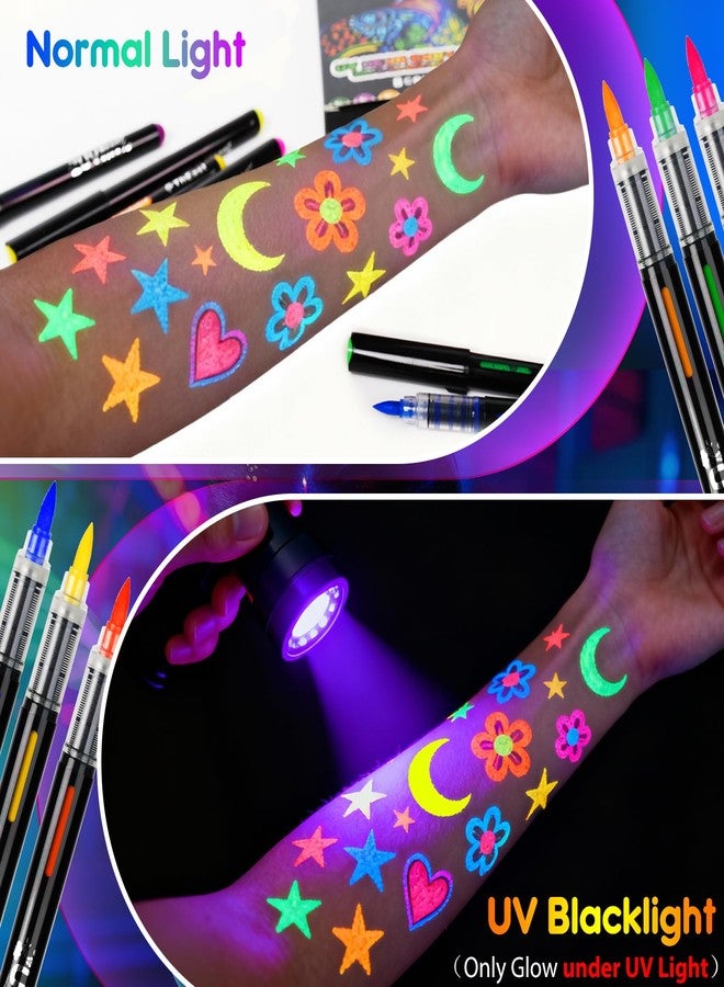 ThEast 8 Glow in the Dark Body Paint, UV Neon Face Paint, Face Painting Pens, Washable Tattoo Markers for Skin, Festival Essentials, Halloween Makeup Kit - Image 3