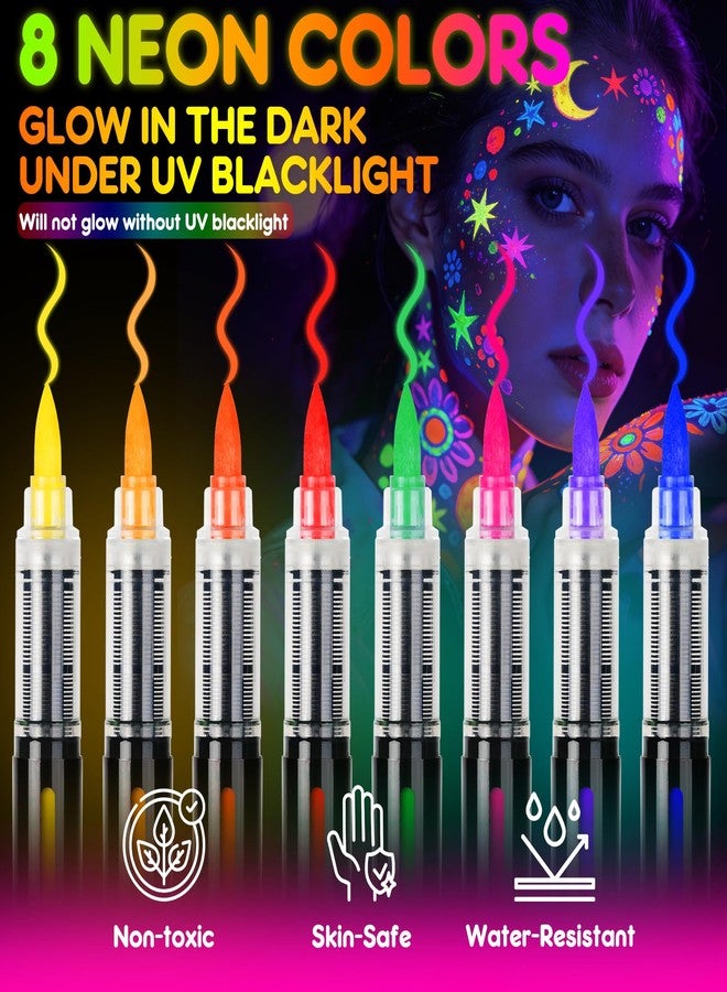 ThEast 8 Glow in the Dark Body Paint, UV Neon Face Paint, Face Painting Pens, Washable Tattoo Markers for Skin, Festival Essentials, Halloween Makeup Kit - Image 2