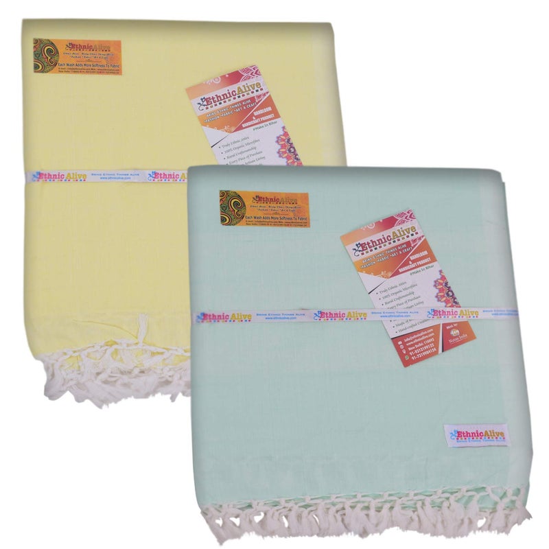 EthnicAlive Bhagalpuri Handloom Organic Cotton Pure Dull Chadar|Comforter for Summer|AC Lemon and Green Combo 2 Pack (Size 220x125cm) - Image 1