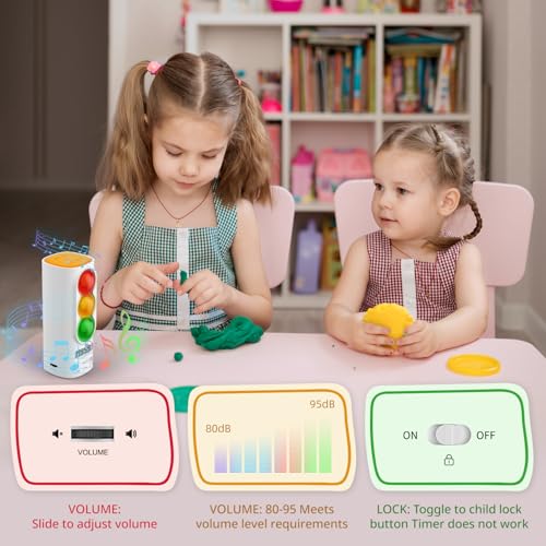 MeesMeek Traffic Light Visual Timer&ADHD Tool for Kids Adults Display Volume Adjustment, with 4 Ringtones for Classroom Desk Home Kitchen Game Countdown Pause Memory Function Charger Type C Included - Image 3