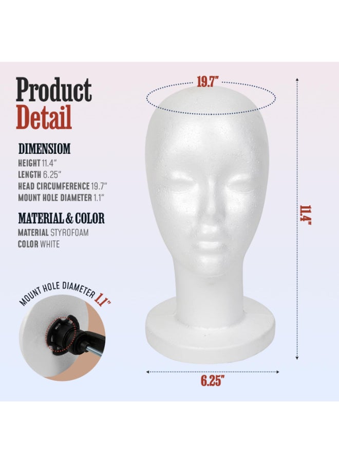 STUDIO LIMITED 114Inch Styrofoam Mannequin Head 2 Pack White Foam Wig Display Stand for Wigs Hats Hairpieces Professional Salon and Cosmetology Use - Image 4