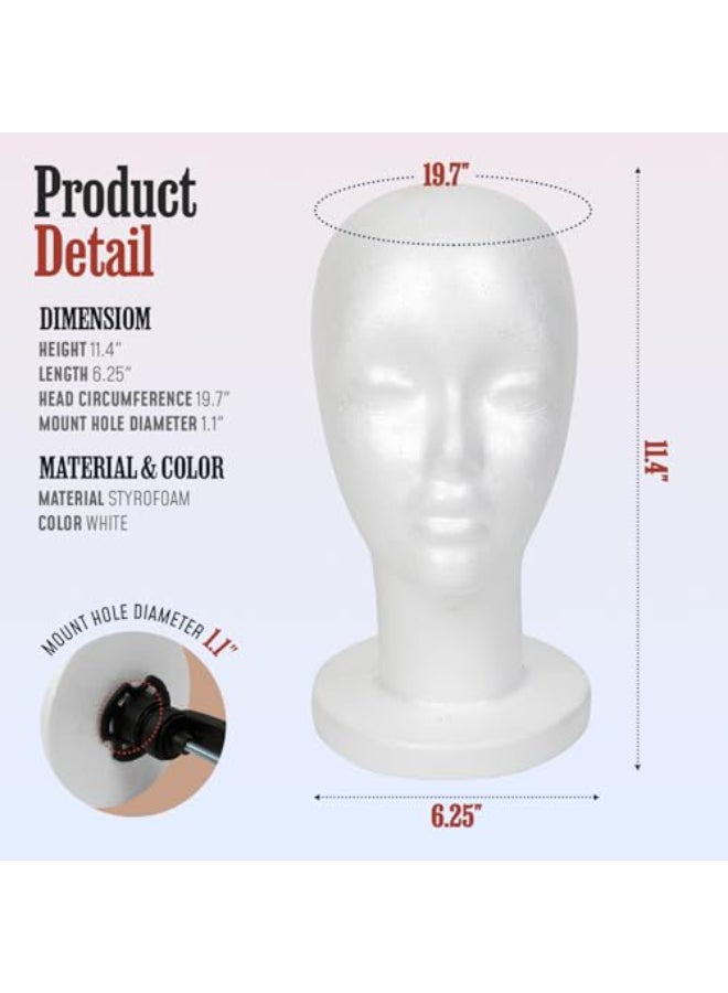 STUDIO LIMITED 114Inch Styrofoam Mannequin Head 2 Pack White Foam Wig Display Stand for Wigs Hats Hairpieces Professional Salon and Cosmetology Use - Image 3