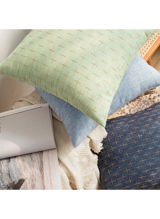 MIULEE عبوة من 2 أغطية وسائد خارجية من الكتان المزخرف من الجوت حديثة الطراز مزينة بلمسة عتيقة غطاء وسادة قماشية منسوجة ذات نسيج ريفي للكنبة أو السرير 18x18 بوصة زرقاء - Image 3