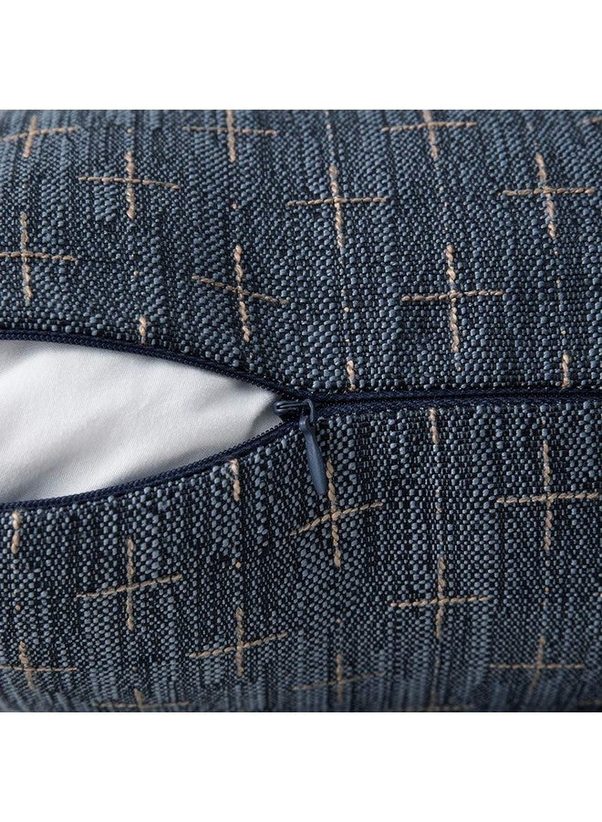 MIULEE عبوة من 2 أغطية وسائد خارجية من الكتان المزخرف من الجوت حديثة الطراز مزينة بلمسة عتيقة غطاء وسادة قماشية منسوجة ذات نسيج ريفي للكنبة أو السرير 18x18 بوصة زرقاء - Image 2