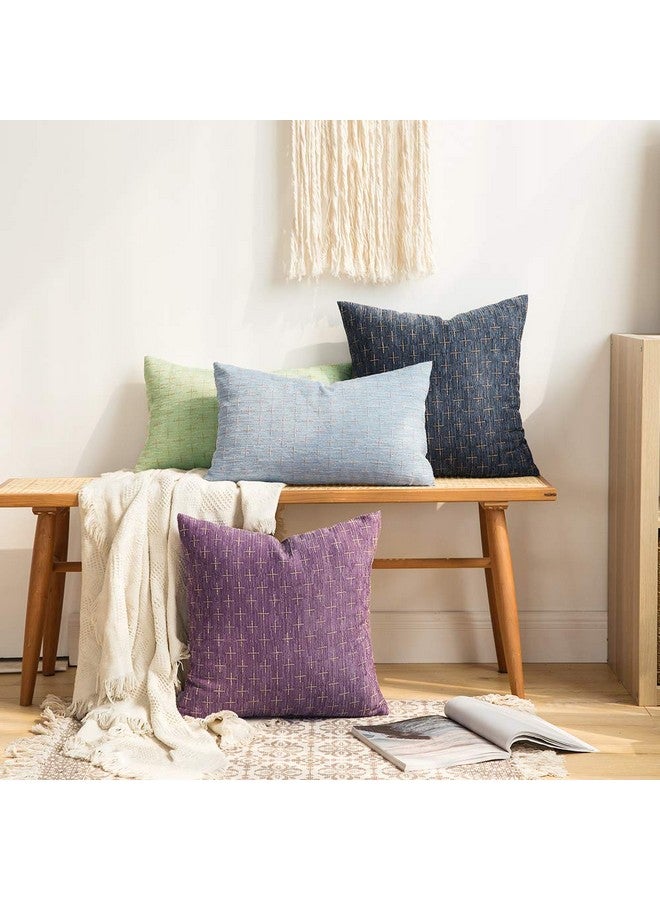 MIULEE عبوة من 2 أغطية وسائد خارجية من الكتان المزخرف من الجوت حديثة الطراز مزينة بلمسة عتيقة غطاء وسادة قماشية منسوجة ذات نسيج ريفي للكنبة أو السرير 18x18 بوصة زرقاء - Image 4