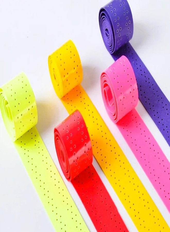 Acers Packof 5 Tennis Badminton Grip Multicolor Breathable Perforated Antislip Racket Grip Pickleball Squash Padel Overgrip Soft Tacky Durable (5 of Red Yellow Blue Pink Green) - Image 1