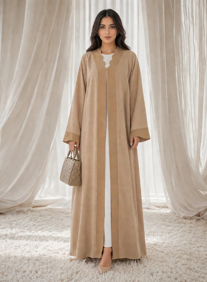 أم سكوير فاشن Minimalist Scalloped Trim & Open Front with Headscarf