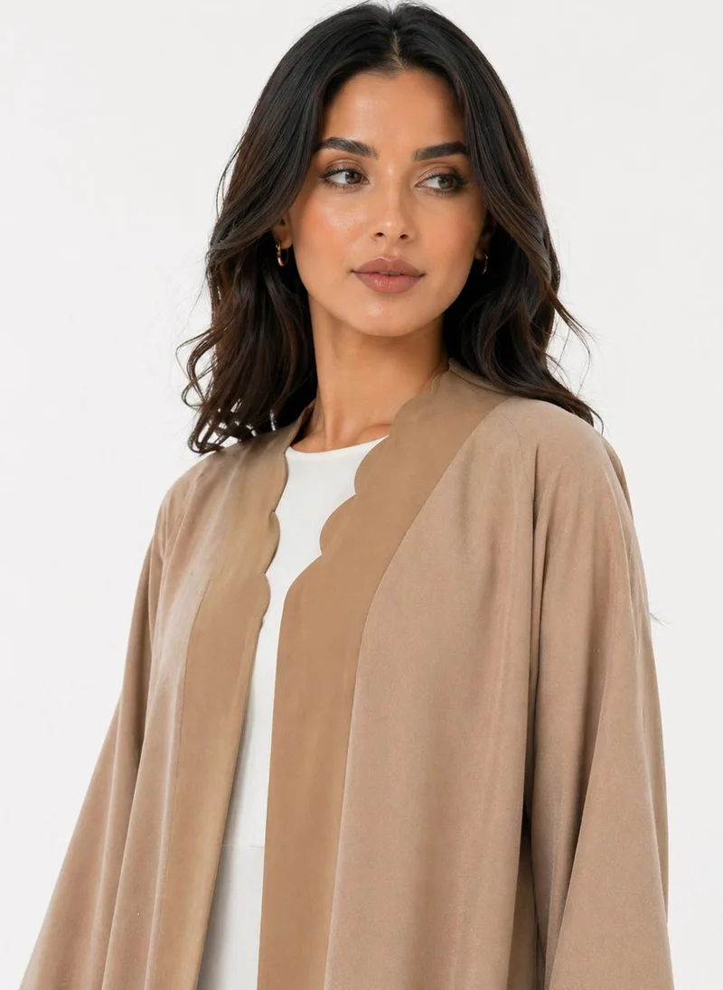 MSquare Fashion  Minimalist Scalloped Trim & Open Front with Headscarf for Women | Best Price UAE