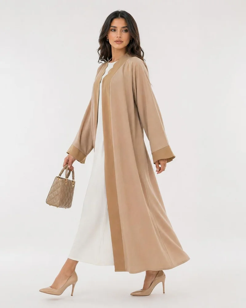 أم سكوير فاشن Minimalist Scalloped Trim & Open Front with Headscarf