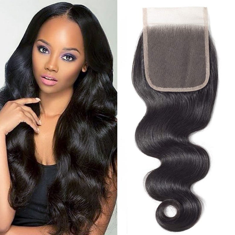 DMS Body Wave Human Hair Lace Closure 4x4 Free Part Swiss Lace Closure 12A Brazilian Virgin Hair Top (18 Inch)