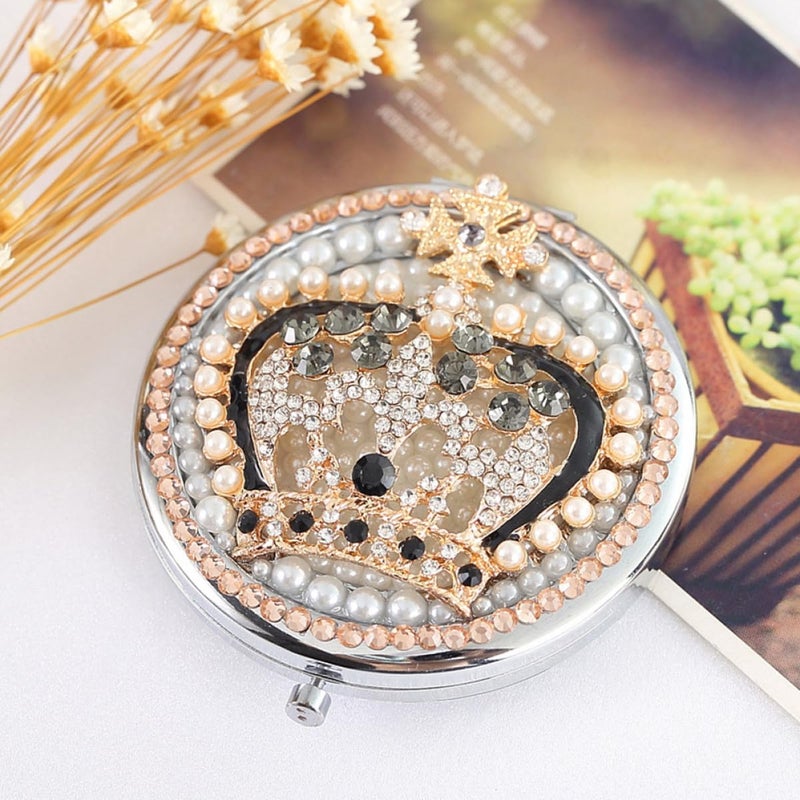 Foldable Crown Double-Sided Magnifying Cosmetic Mirror, Small Round Metal Makeup Pocket Mirror for Travel and Daily Beauty Use - Image 4