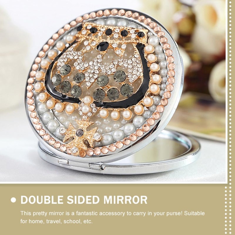 Foldable Crown Double-Sided Magnifying Cosmetic Mirror, Small Round Metal Makeup Pocket Mirror for Travel and Daily Beauty Use - Image 5