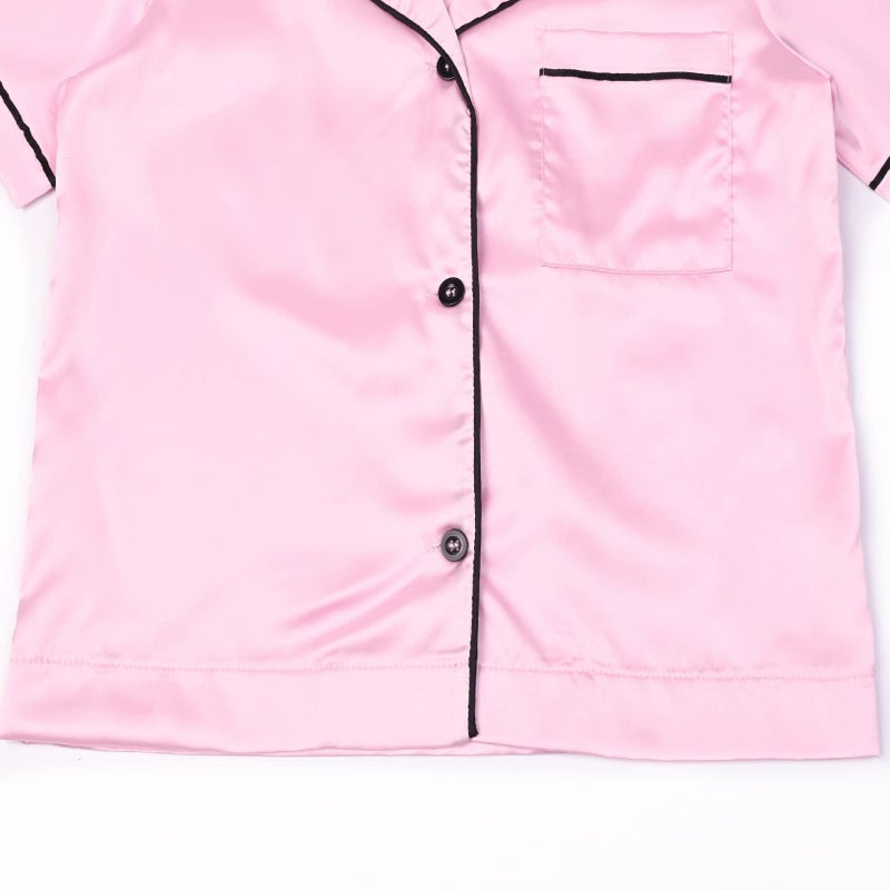 QPANCY Satin Kid Pajamas Big Girls Silk Pjs Set Boys Sleepwear Button-up Lounge Sets Pink Short Sleeve Nightwear Size 10 11 - Image 5