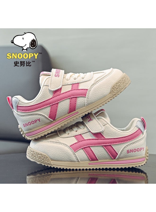 Snoopy Kids' Shoes  Spring Lightweight Sports Shoes Boys And Girls Soft Sole German Training Casual Shoes 0004 Beige/rose Red Size 35