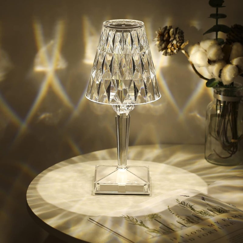 Bisofice Touching Control Acrylic Diamond Table Lamp 3 Lighting Colors With Brightness Adjustable Usb Rechargeable Crystal Bedside Night Light Decorative Bedroom Nightstand Lamp - Image 3