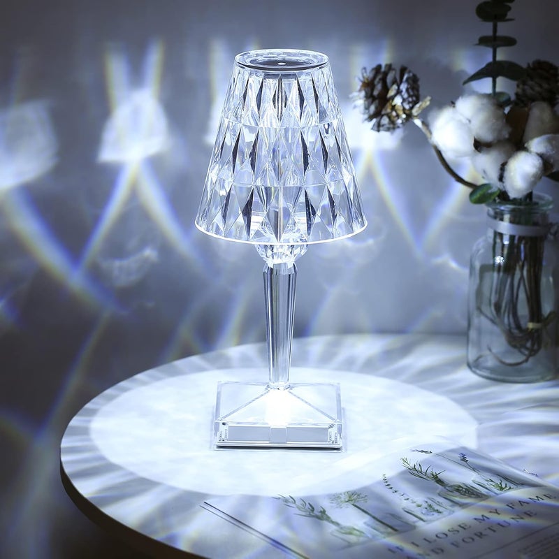 Bisofice Touching Control Acrylic Diamond Table Lamp 3 Lighting Colors With Brightness Adjustable Usb Rechargeable Crystal Bedside Night Light Decorative Bedroom Nightstand Lamp - Image 5