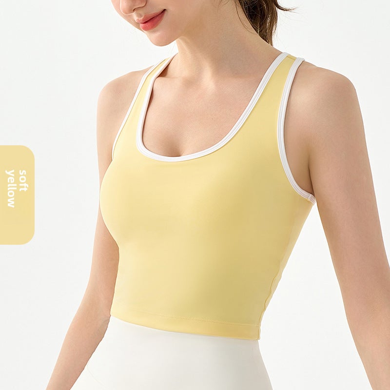 Generic Seamless Yoga Tank Top with Padding for Women Soft Yellow 