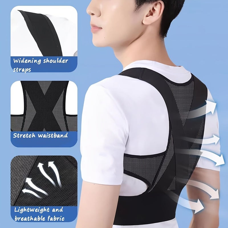 Black Lightweight Posture Corrector Straight Back Chest Support for Sitting Posture Training - Image 2