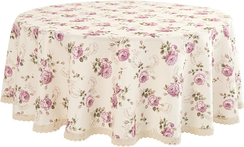 YEESSION Floral Print 70 Inch Round Tablecloth Stain Resistant and Waterproof Wine Table Cover for Kitchen Dining Indoor Outdoor Buffet Tabletop Decoration Beige - Image 1