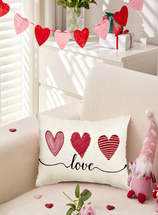 RABUSOFA Valentines Day Decor Pillow Covers 12x20 inch Red Heart Throw Pillows Coves for Home Decorations,Valentine's Lumbar Cushion Covers for Sofa Couch Pink - Image 2