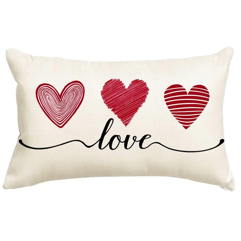 RABUSOFA Valentines Day Decor Pillow Covers 12x20 inch Red Heart Throw Pillows Coves for Home Decorations,Valentine's Lumbar Cushion Covers for Sofa Couch Pink - Image 1