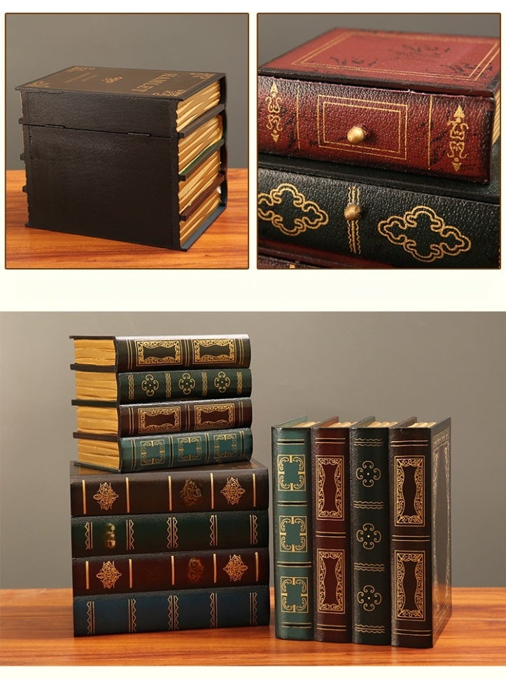 European Vintage Faux Book Wooden Storage Box – Flip-Top Decorative Desk Organizer, Hidden Storage Book Design for Home Decor - Image 5