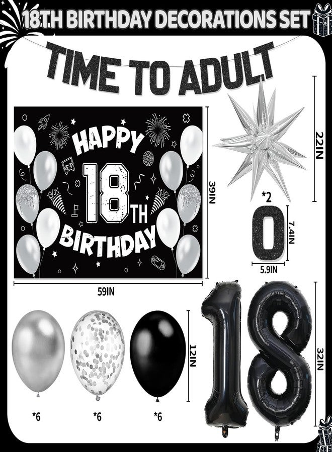 REDWORD 18th Birthday Decorations for Boys Girls, Black 18th Birthday Supplies Include Time To Adult Banner Happy 18th Birthdays Backdrop Cake Topper for 18 Year Old Birthday Decor - Image 2