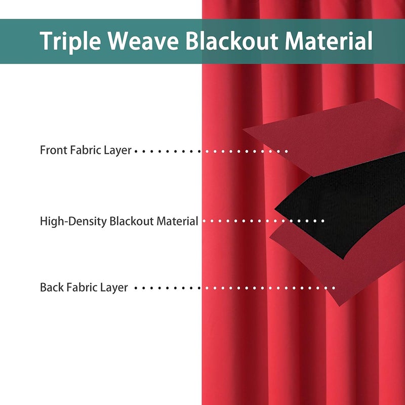BONZER Extra Wide Room Divider Blackout Curtain Total Privacy Wall Room Darkening Grommet Curtains for Apartment, Studio, 96L x 150W Inch (8L x 12.5W ft), 1 Panel, Red - Image 2