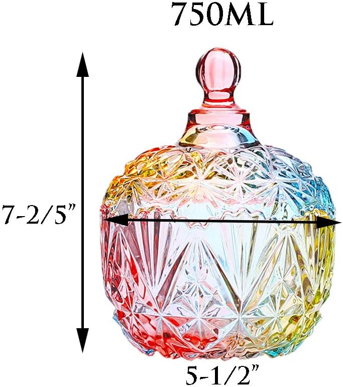 Danmu 1Pc Colorful Glass Storage Jar with Lid Candy Cookie Jar Jewelry Box Buffet Jar Biscuit Containers (750ml / 26oz) - Image 2