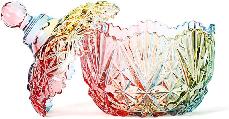 Danmu 1Pc Colorful Glass Storage Jar with Lid Candy Cookie Jar Jewelry Box Buffet Jar Biscuit Containers (750ml / 26oz) - Image 3