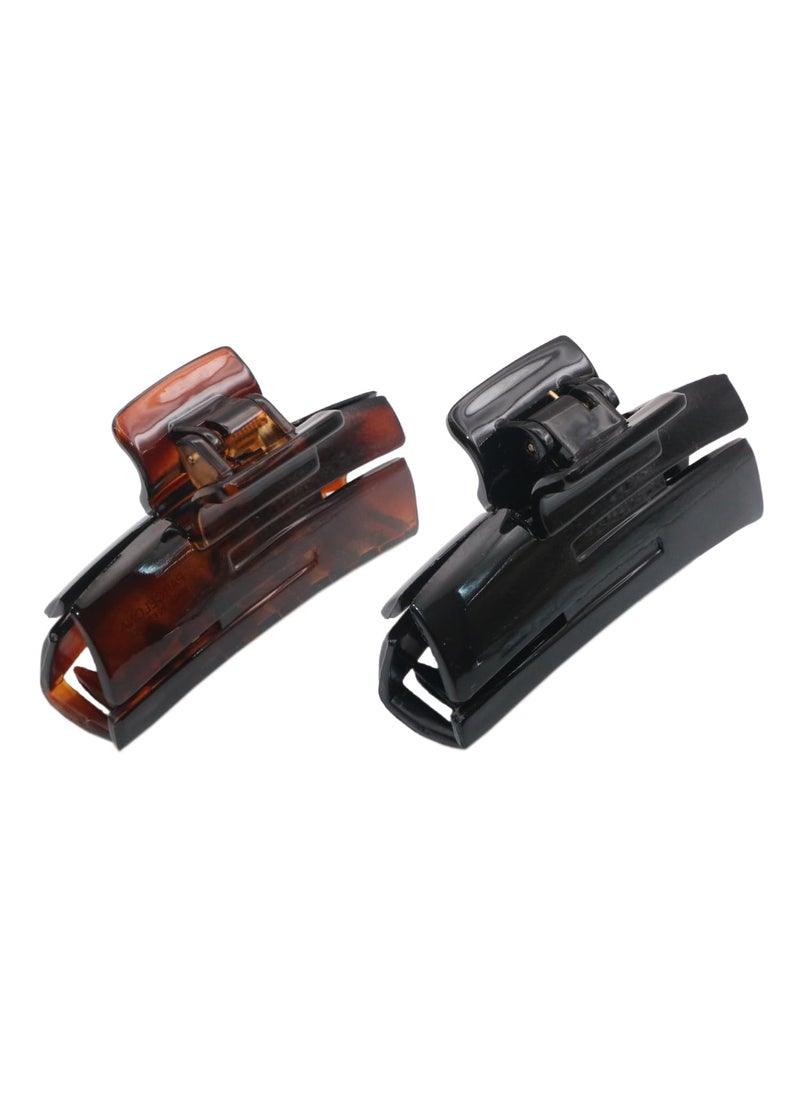 Parcelona - Parcelona French Cutout Curve 3 1/4" Tortoise Shell and Black Celluloid Acetate Durable Hair Claw Clips Women Hair Accessories- 2 Pieces - Image 1