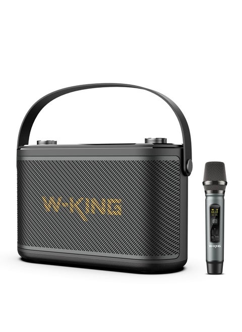 Bluetooth Speaker with Microphone 80W, W-KING 3-Way Music Box, Bluetooth Box, Large Bass Boost/Remote Control, Karaoke Speaker with USB Port, Outdoor Party Boxes for Recording/Guitar, Black
