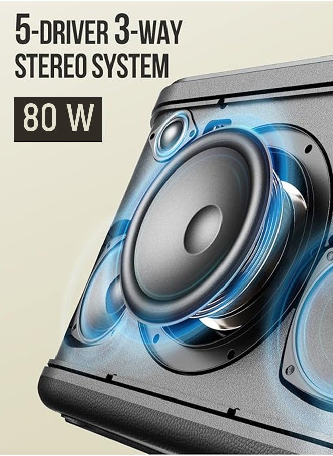W-KING - Bluetooth Speaker with Microphone 80W, W-KING 3-Way Music Box, Bluetooth Box, Large Bass Boost/Remote Control, Karaoke Speaker with USB Port, Outdoor Party Boxes for Recording/Guitar, Black - Image 1