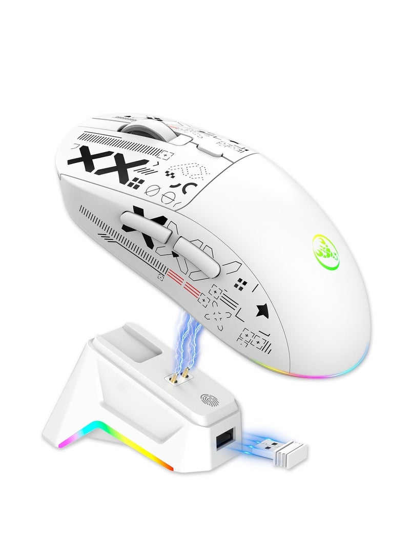 اعاره Lightweight Wireless Gaming Mouse with RGB Charging Dock,Tri-Mode-2.4G/USB-C Wired/BT,22K DPI,PAW3311 Optical Sensor,HUYU Switch,5 programmable Buttons for PC/Mac(White) - Image 1